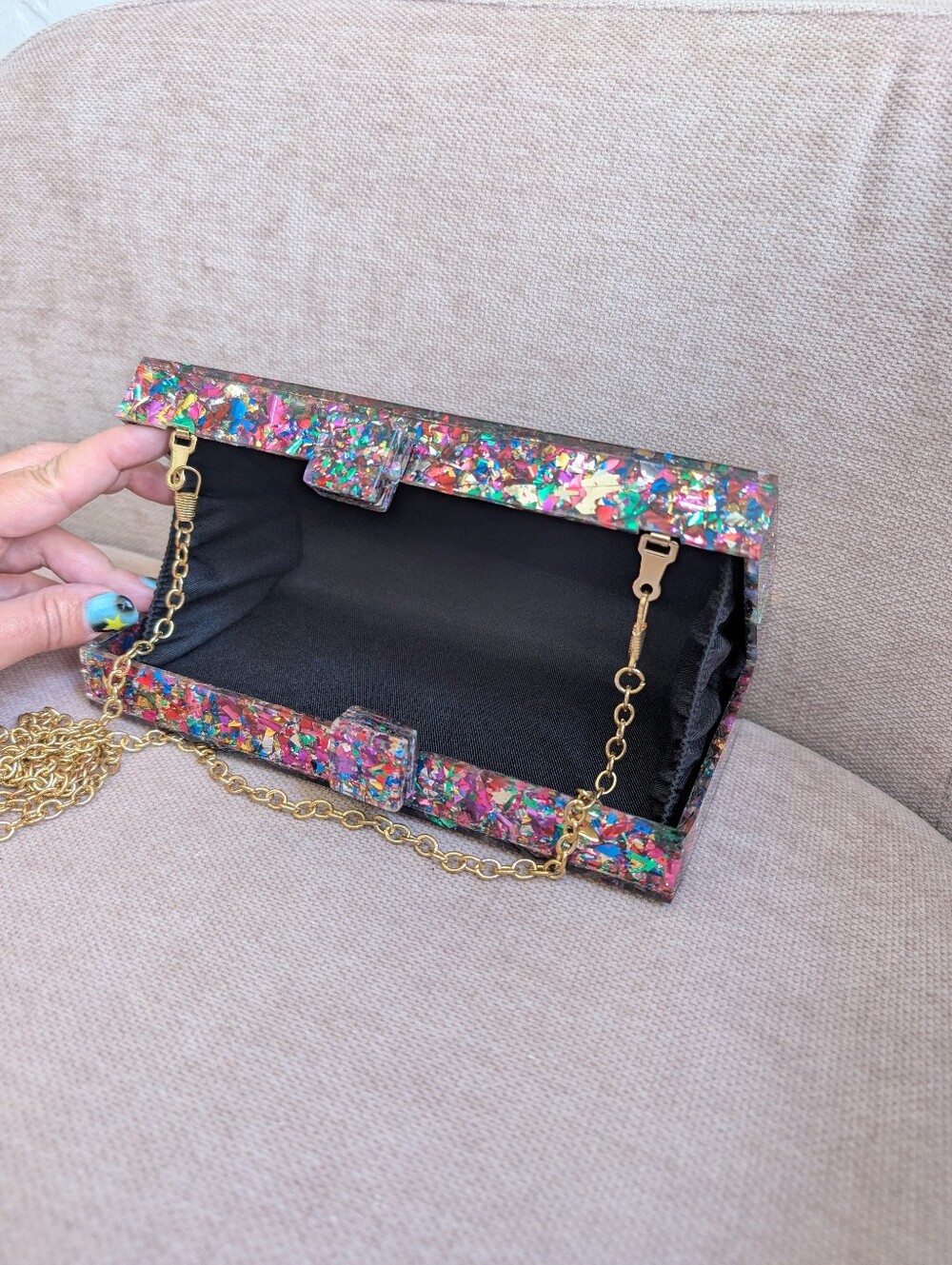 Acrylic Evil Eye Glitter Confetti Party Event Bag clutch - Picture 2 of 3